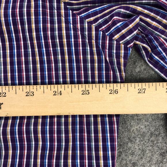 Peter Millar Mens Button Up Shirt XL Purple Multicolor Plaid Long Sleeve Cotton - Picture 8 of 10